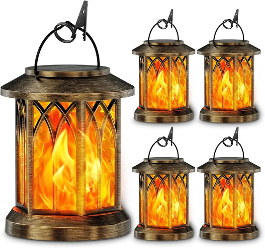 Waterproof Solar Lantern With Flickering Flame For Outdoor Decor
