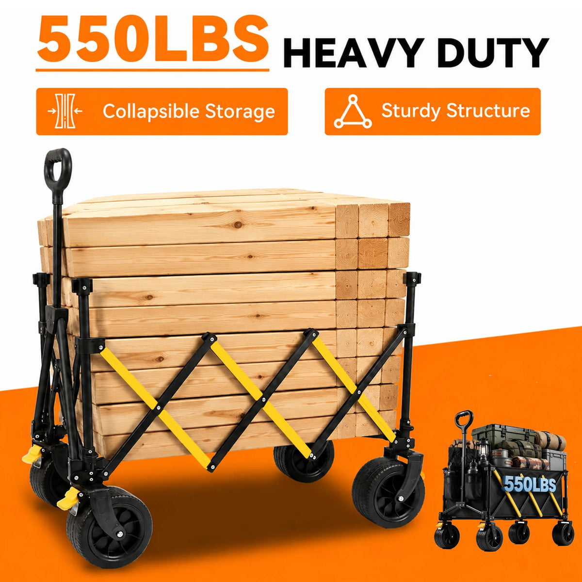 Foldable Heavy Duty Utility Wagon Cart With All Terrain Wheels