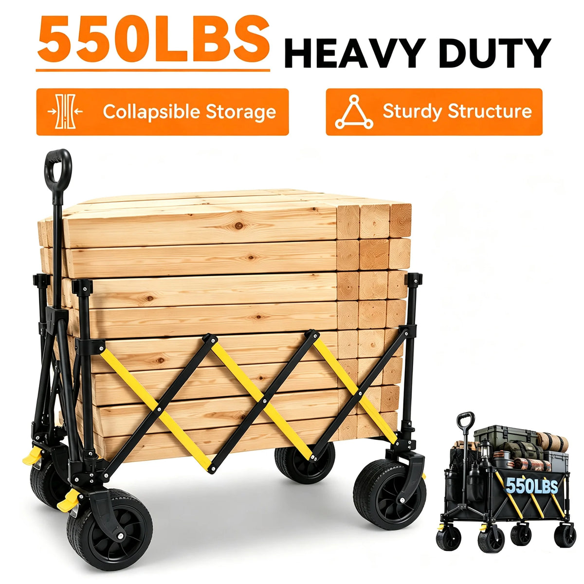 Foldable Heavy Duty Utility Wagon Cart With All Terrain Wheels