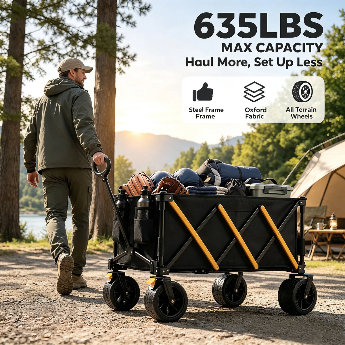 Foldable Heavy Duty Utility Wagon Cart With All Terrain Wheels