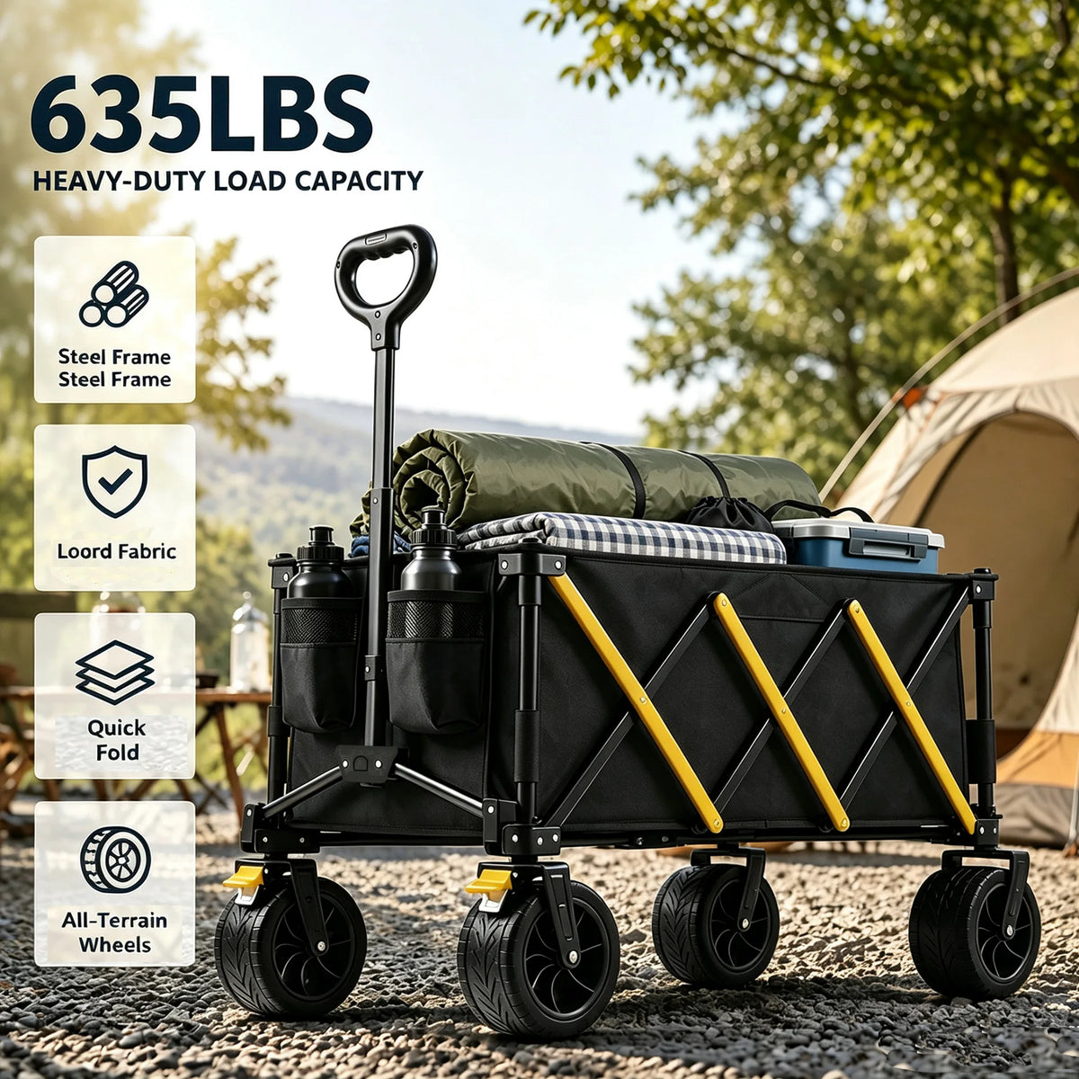 Foldable Heavy Duty Utility Wagon Cart With All Terrain Wheels