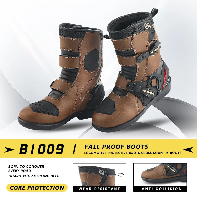 Unisex Leather Motorcycle Boots With Rubber Outsoles for Road Riding