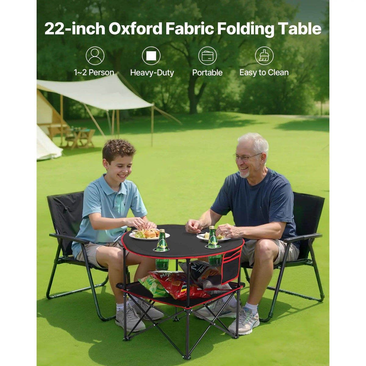 Portable Folding Camping Table With Cup Holders And Carry Bag
