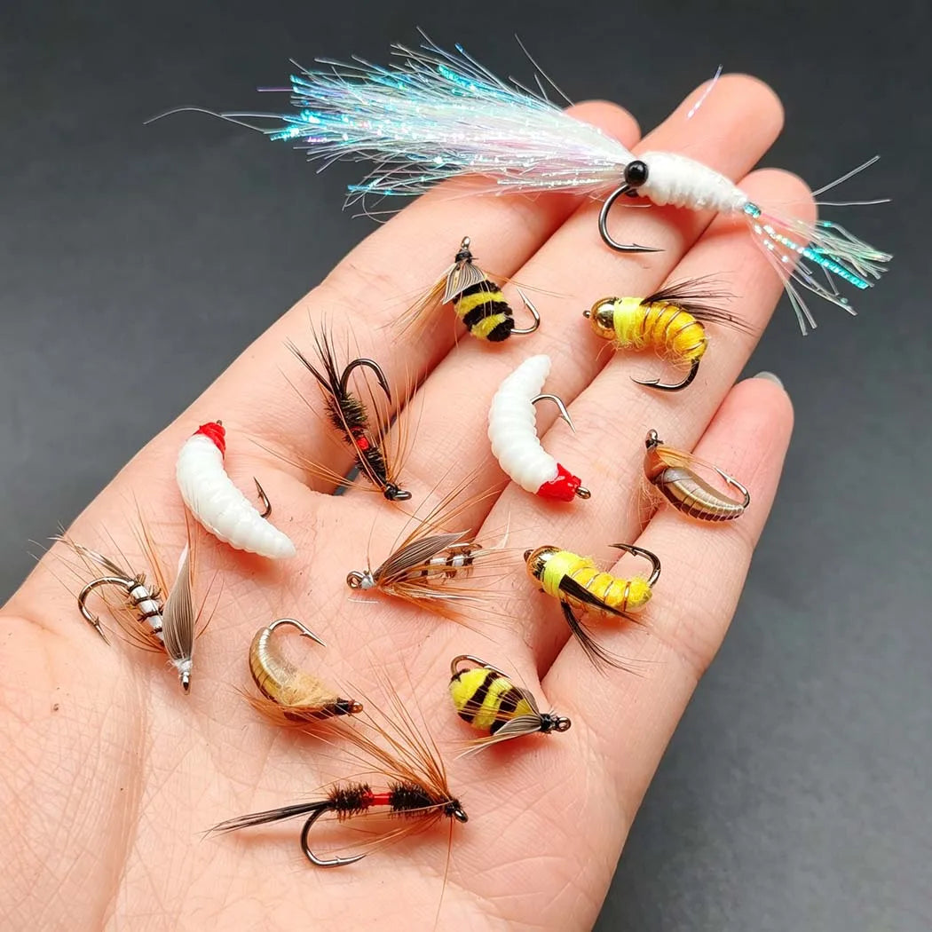 Fly Fishing Flies Assortment With Dry Wet And Nymph Lures