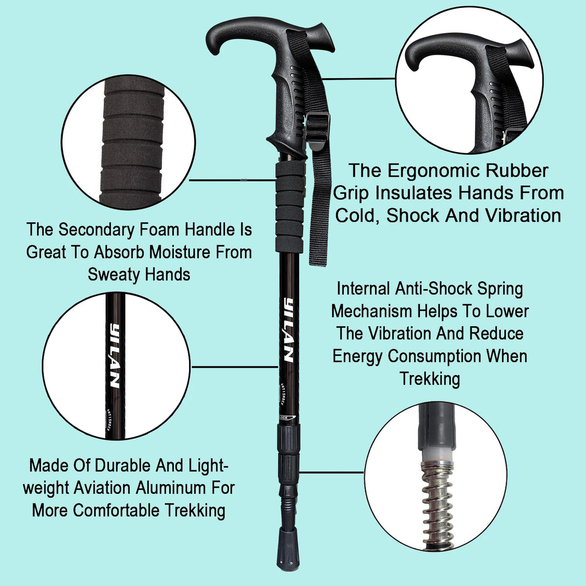 Ultralight Aluminum Hiking Poles With Shock Absorption And Fast Locking