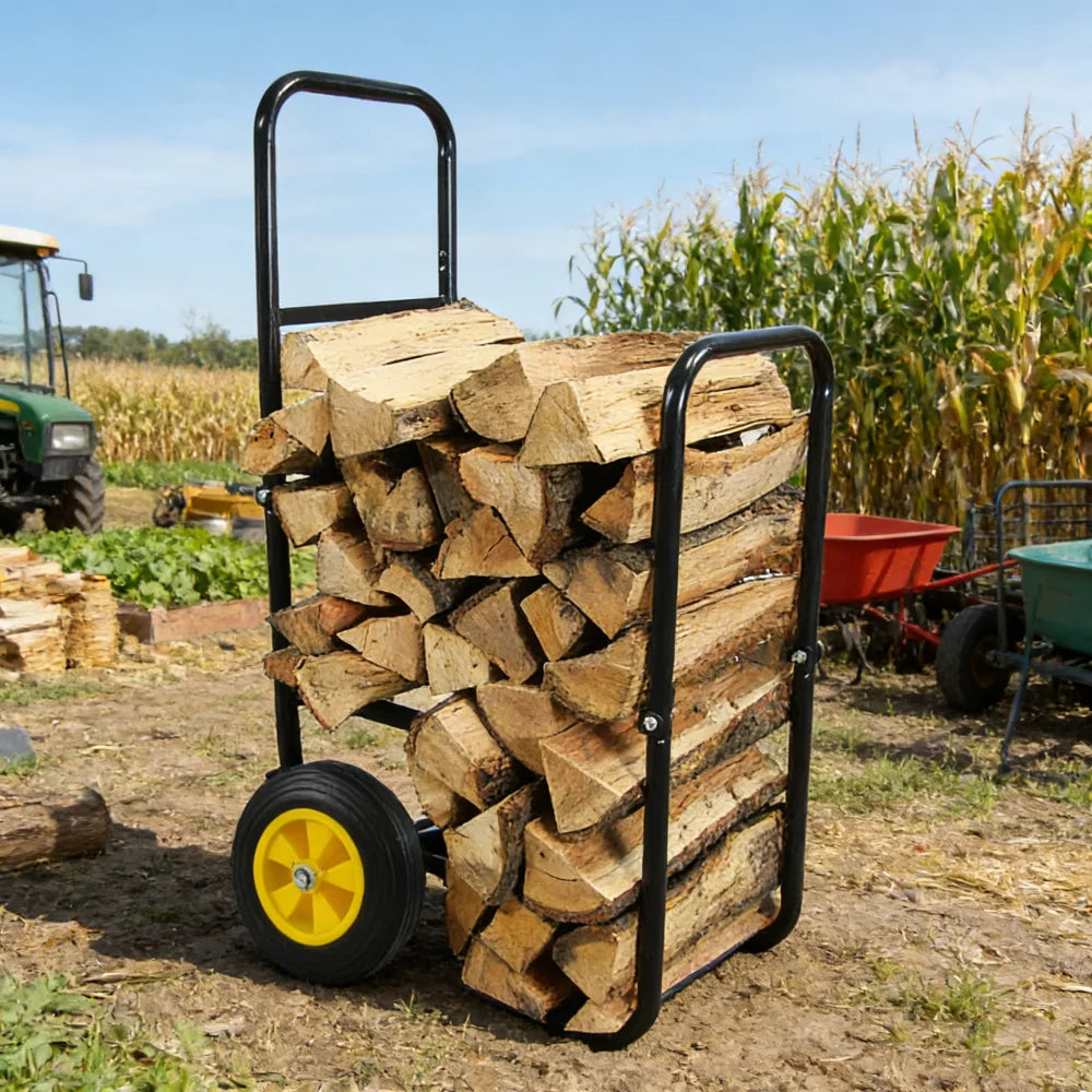 Rolling Firewood Log Cart With Durable Wheels For Easy Moving