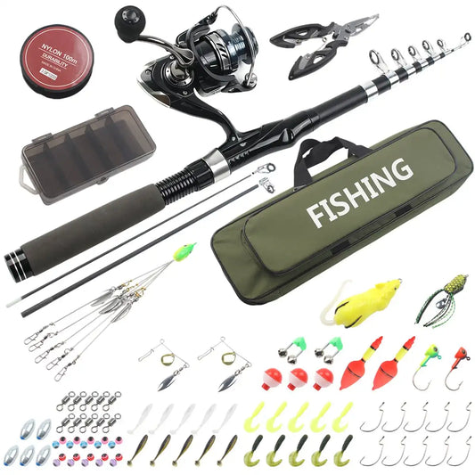 Telescopic Fishing Rod And Reel Combo Kit With Tackle Bag