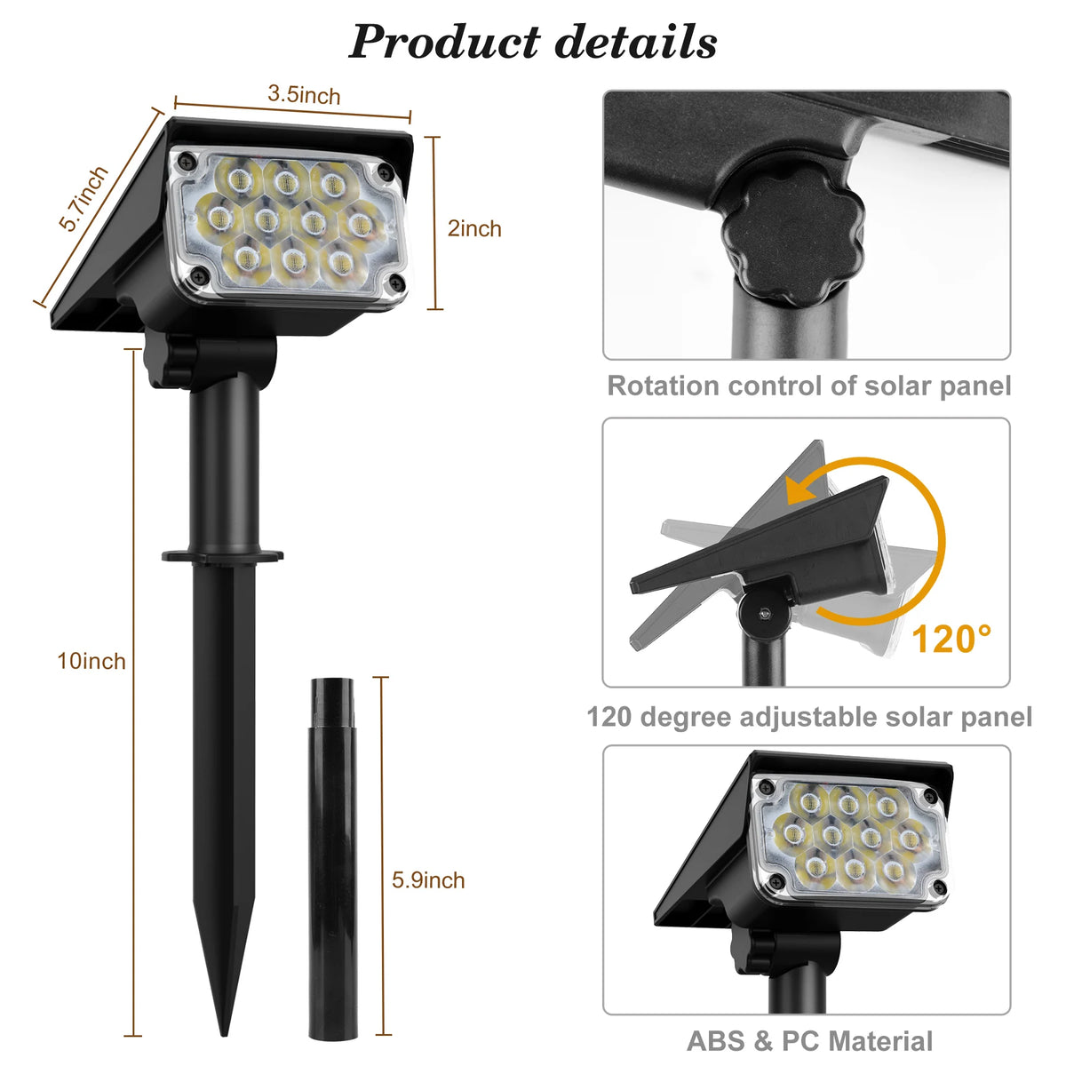T-SUNRISE Solar Powered Adjustable LED Garden Spotlight Lights