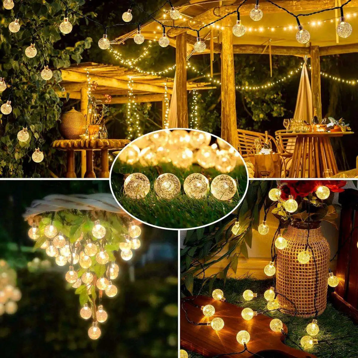 Solar Bubble Ball String Lights Eight Modes Indoor Outdoor Decor