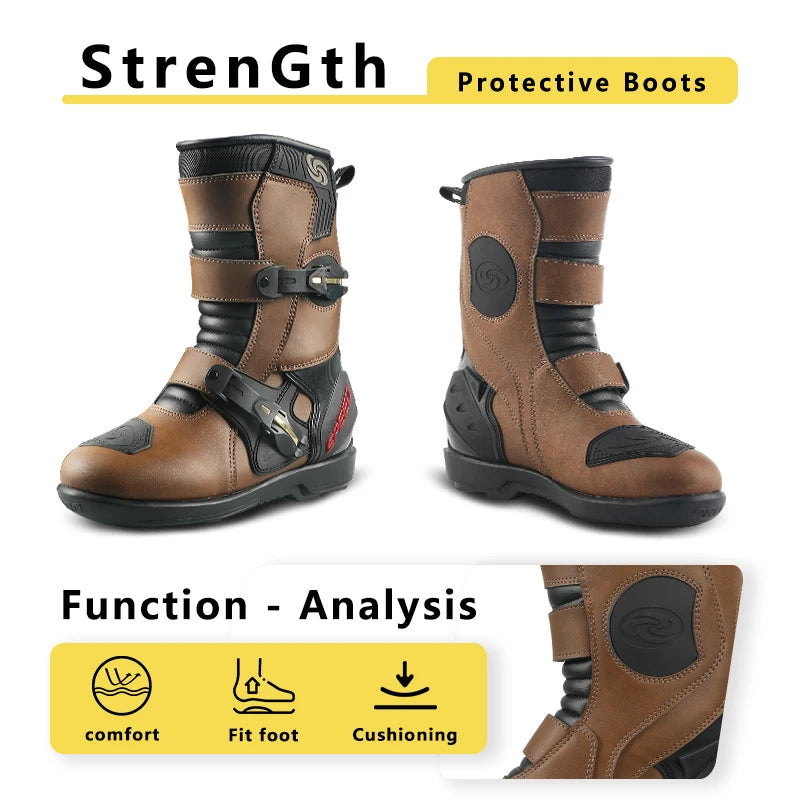 Unisex Leather Motorcycle Boots With Rubber Outsoles for Road Riding
