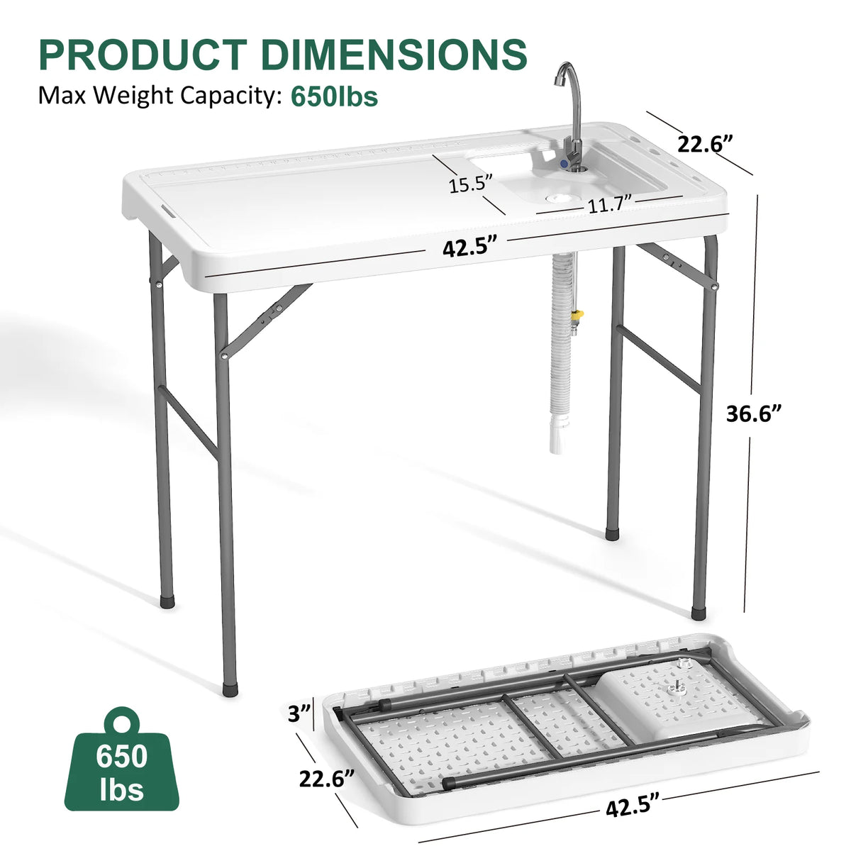 EVOKEDEN Folding Fish Cleaning Station With Sink And Hose Hookup