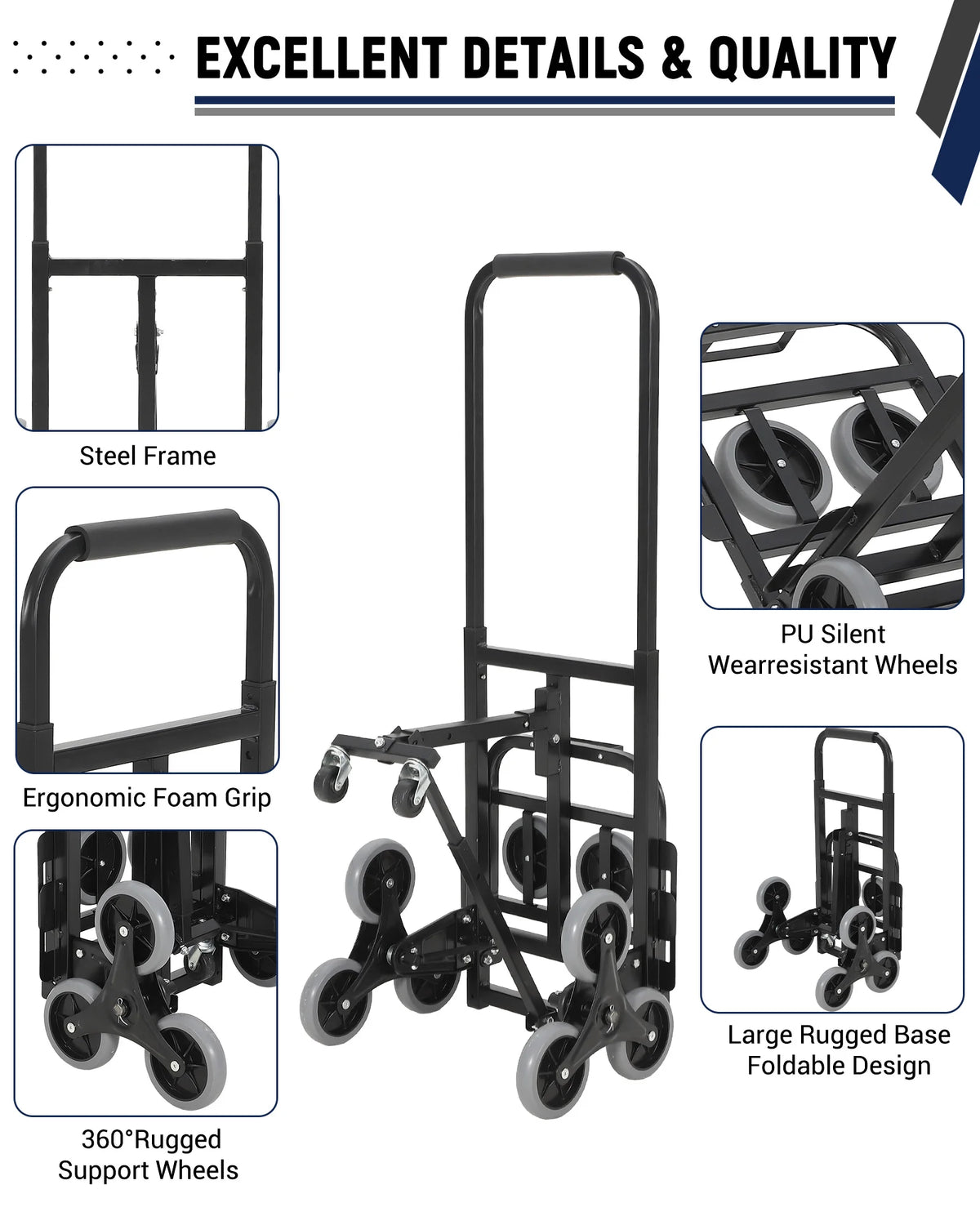 HiMISS 3-in-1 Folding Stair Climbing Hand Truck and Utility Cart