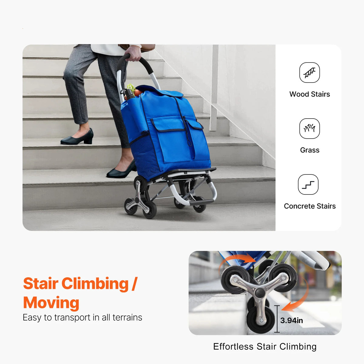 SucceBuy Folding Stair Climbing Shopping Cart With Oxford Cloth Bag