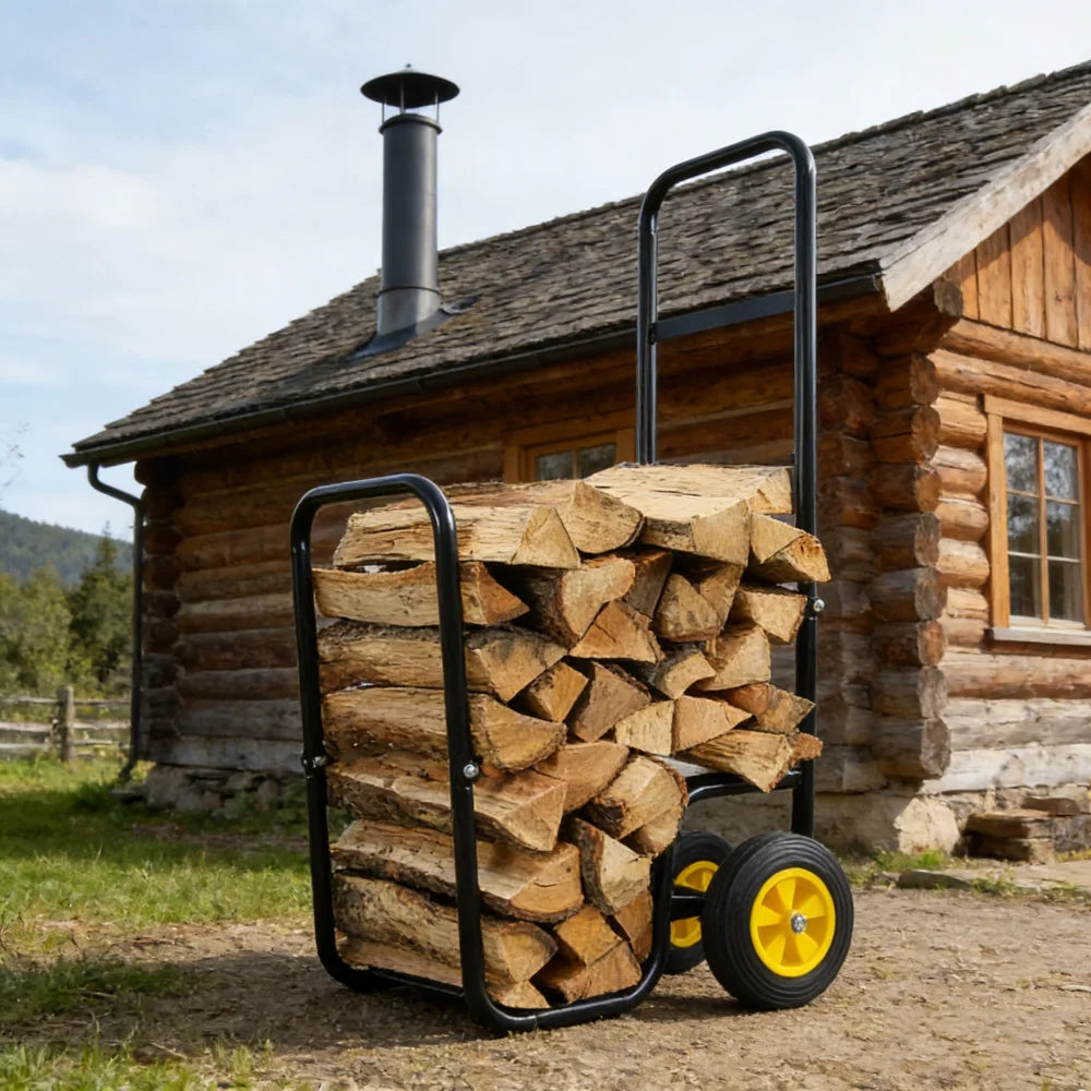 Rolling Firewood Log Cart With Durable Wheels For Easy Moving