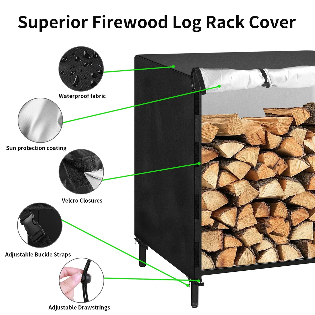 Waterproof Oxford Firewood Rack Cover for Outdoor Log Storage
