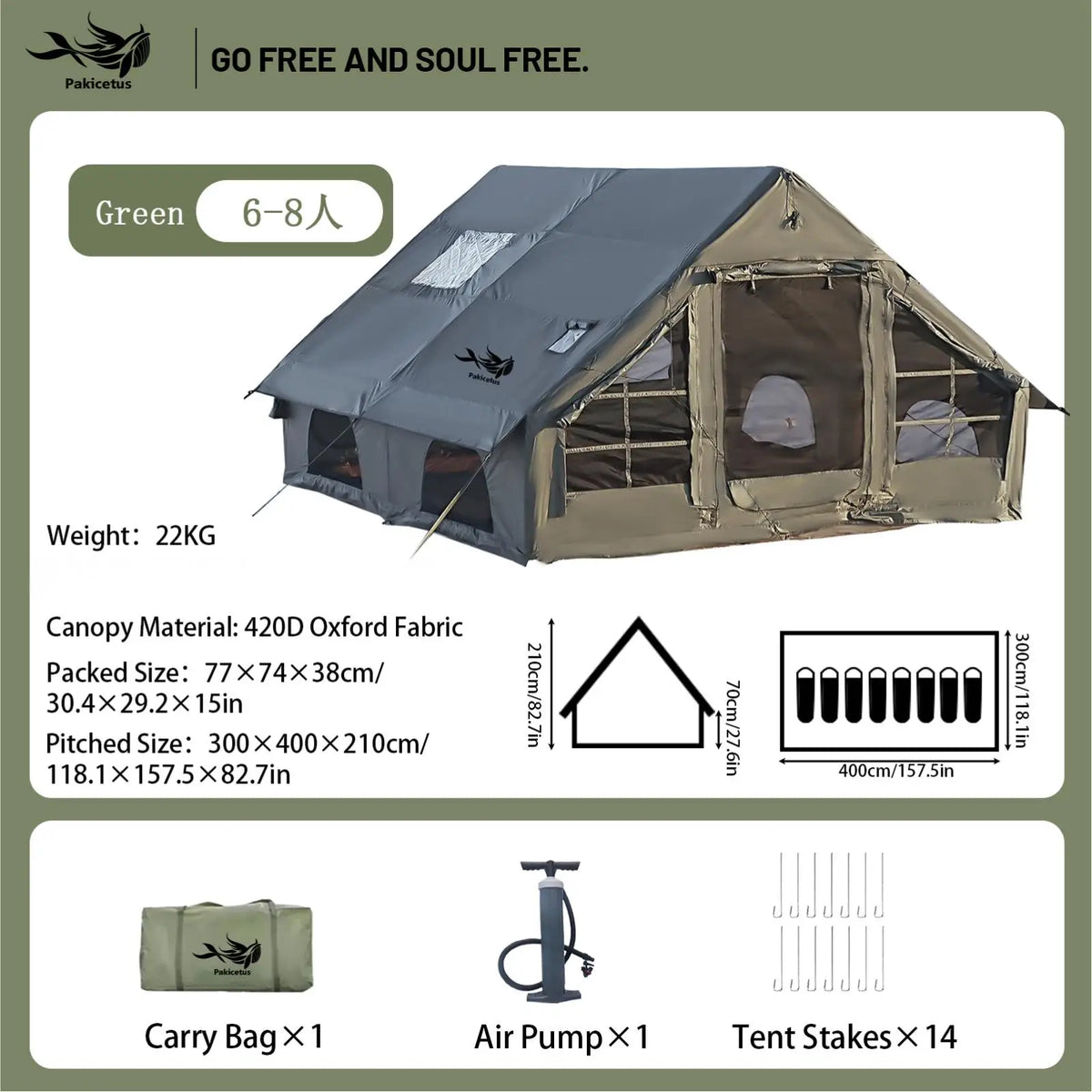 Pakicetus Quick Setup Inflatable Camping Tent With Portable Carry Bag