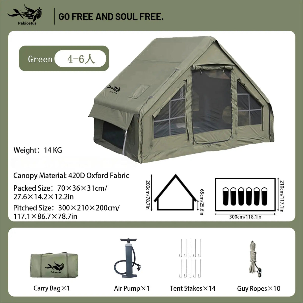 Pakicetus Quick Setup Inflatable Camping Tent With Portable Carry Bag