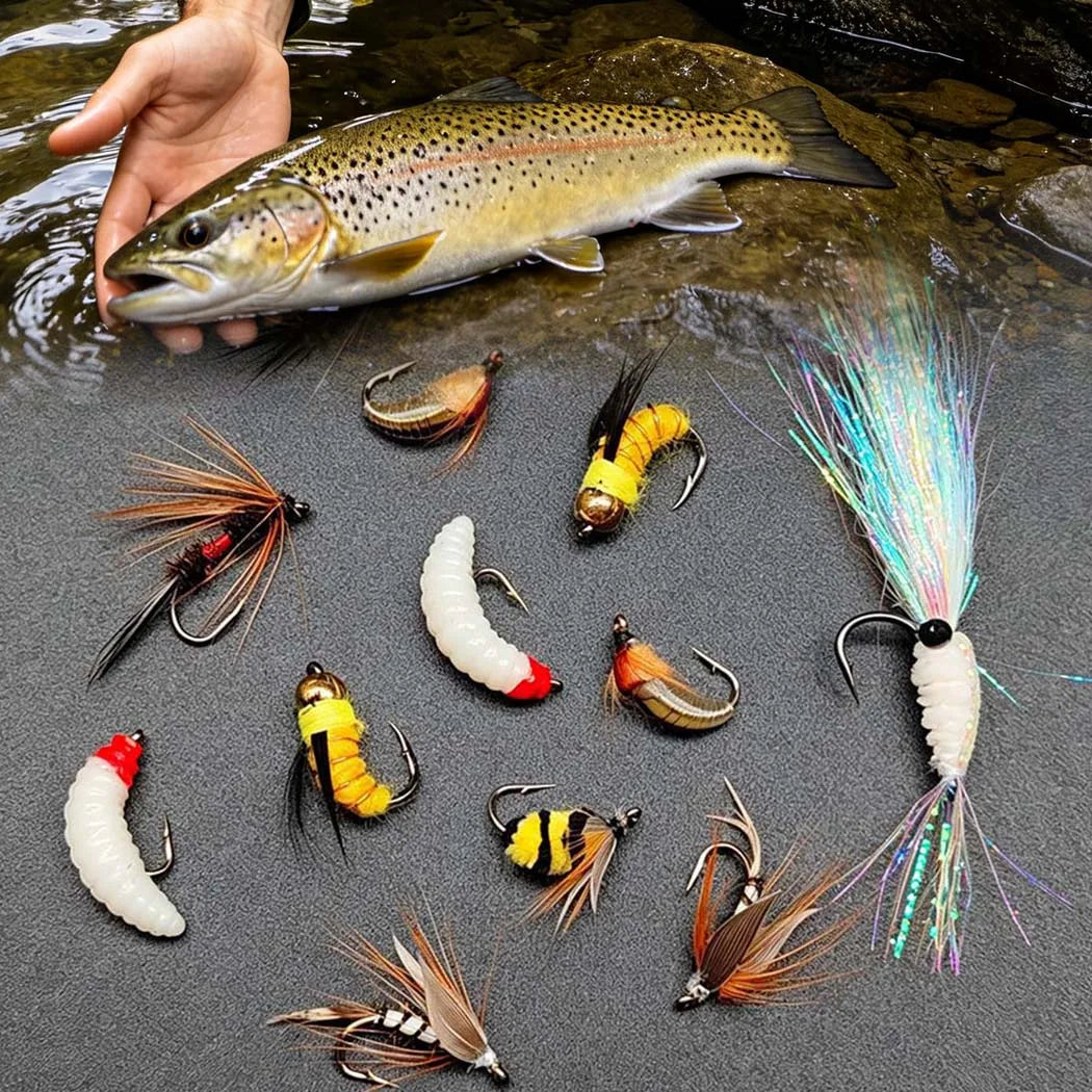 Fly Fishing Flies Assortment With Dry Wet And Nymph Lures