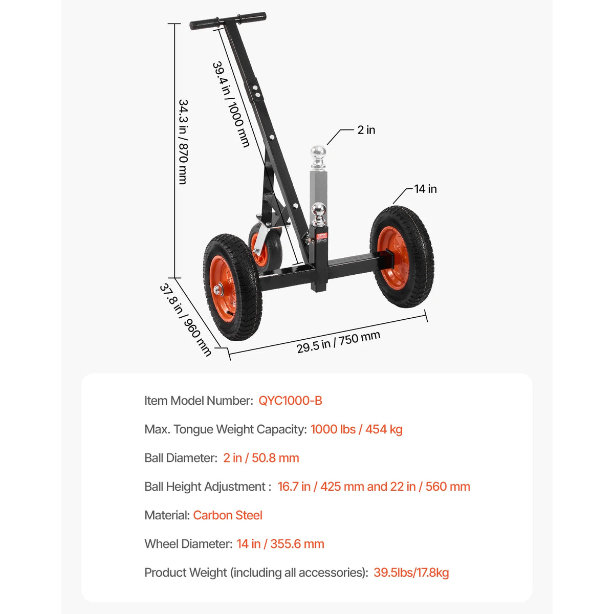 SucceBuy Carbon Steel Trailer Dolly for Boat and Cargo Moving
