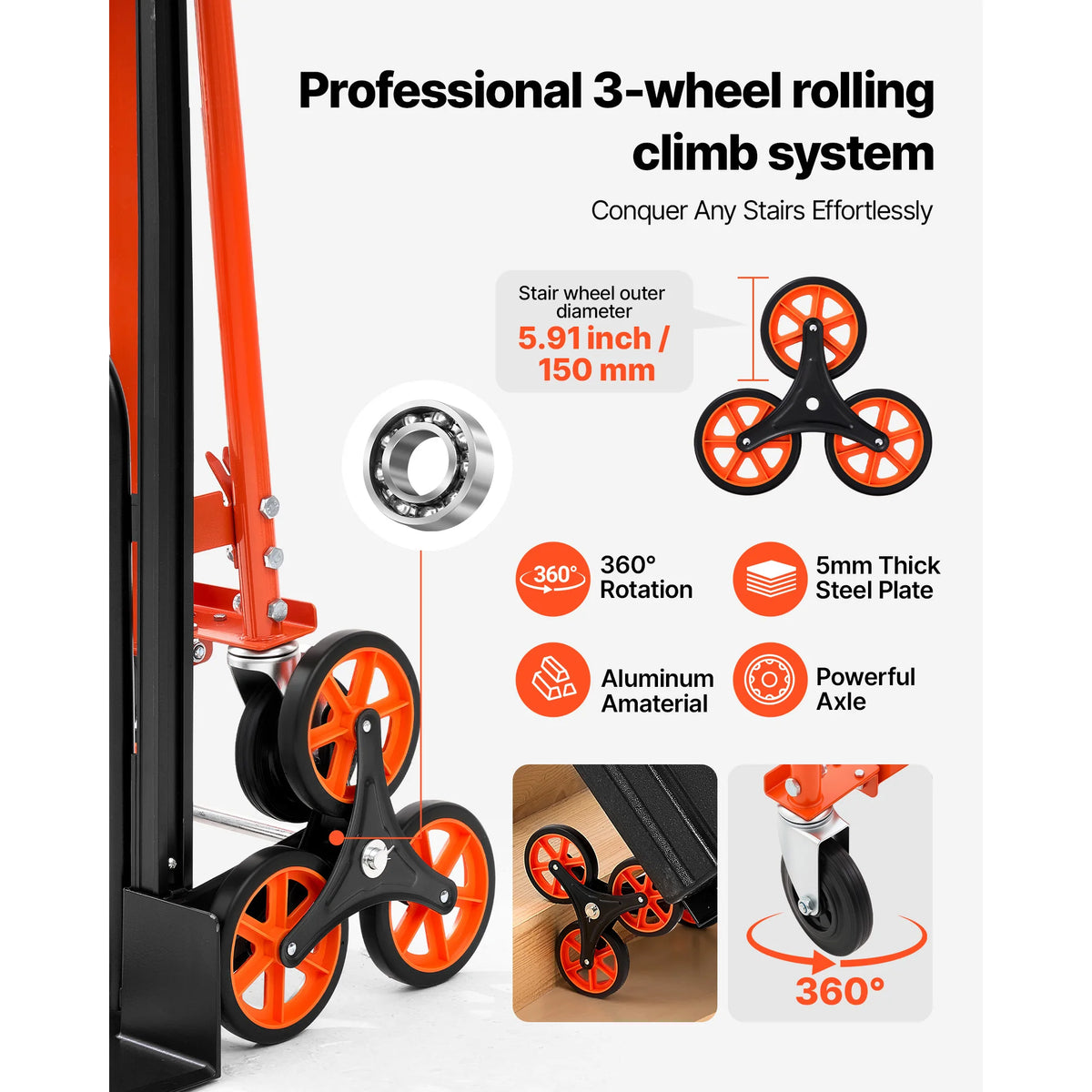 SucceBuy 3 In 1 Convertible Stair Climbing Industrial Utility Cart