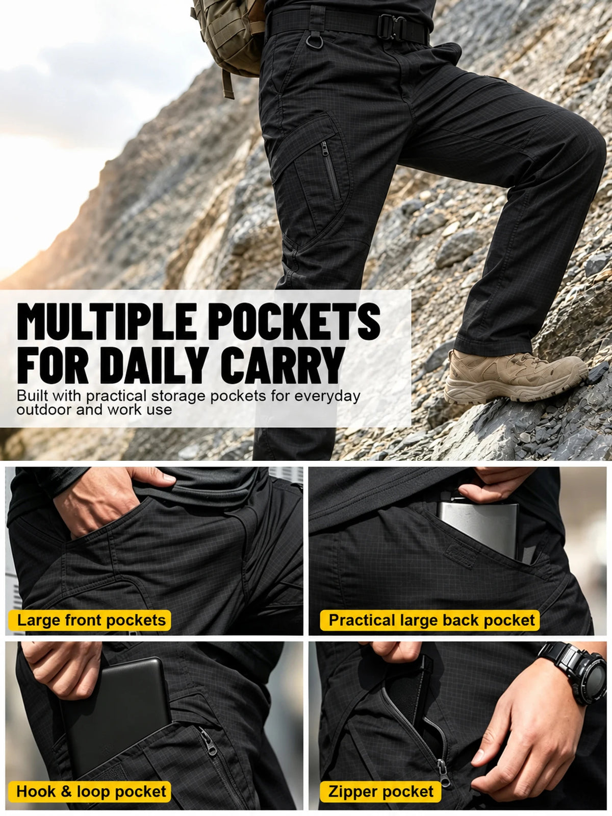 Men's Heavy Duty Tactical Ripstop Cargo Work Pants Water Resistant