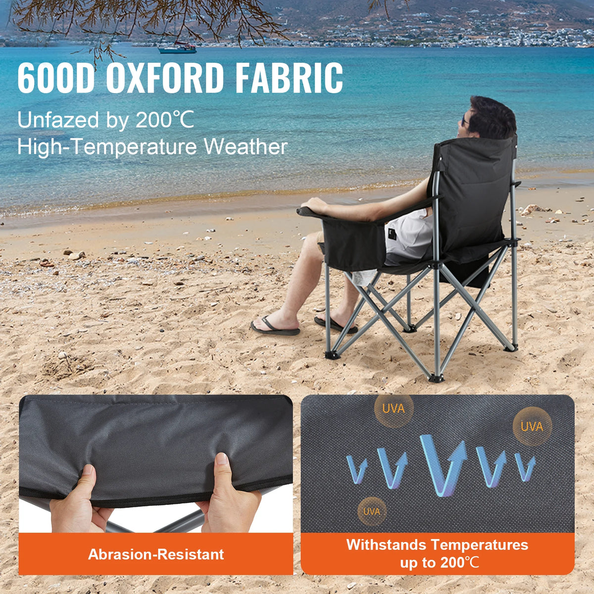 VEVOR Portable Folding Camping Chair With Lumbar Support And Pockets
