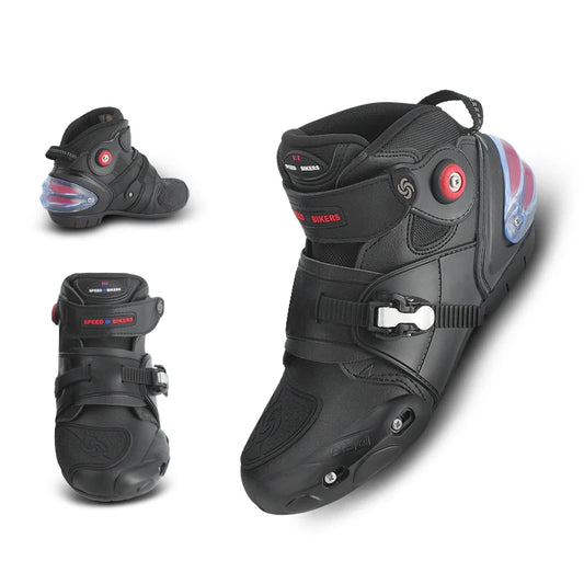 Men's Breathable Leather Motorcycle Shoes With Rubber Sole