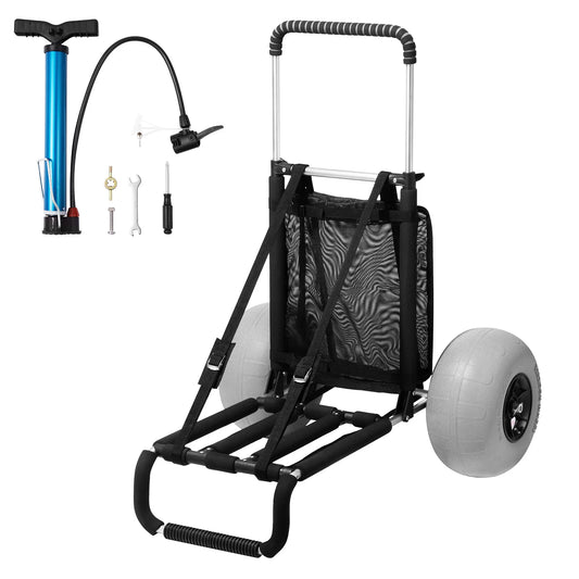 SucceBuy Folding Beach Cart With Balloon Wheels And Cargo Deck