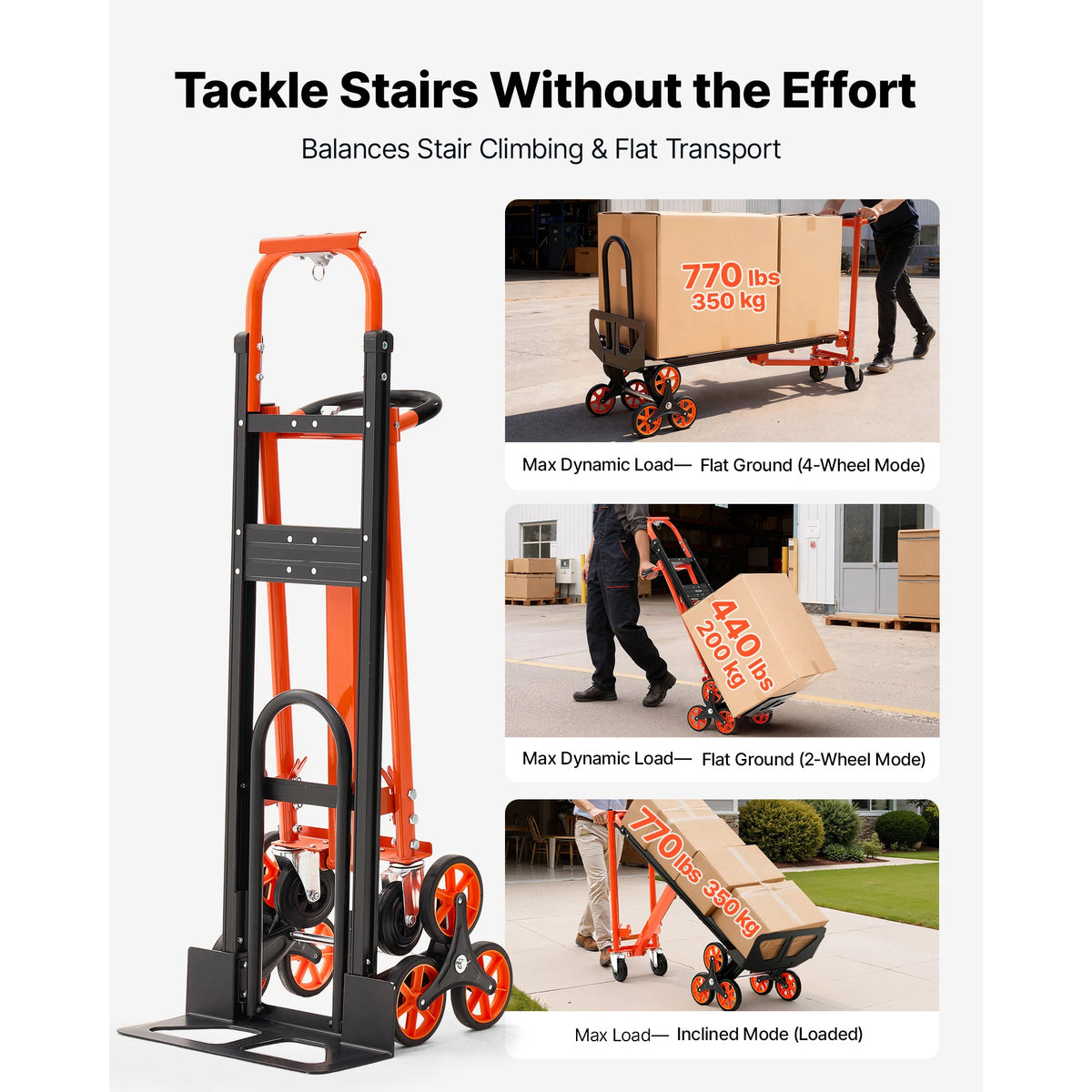 SucceBuy 3 In 1 Convertible Stair Climbing Industrial Utility Cart