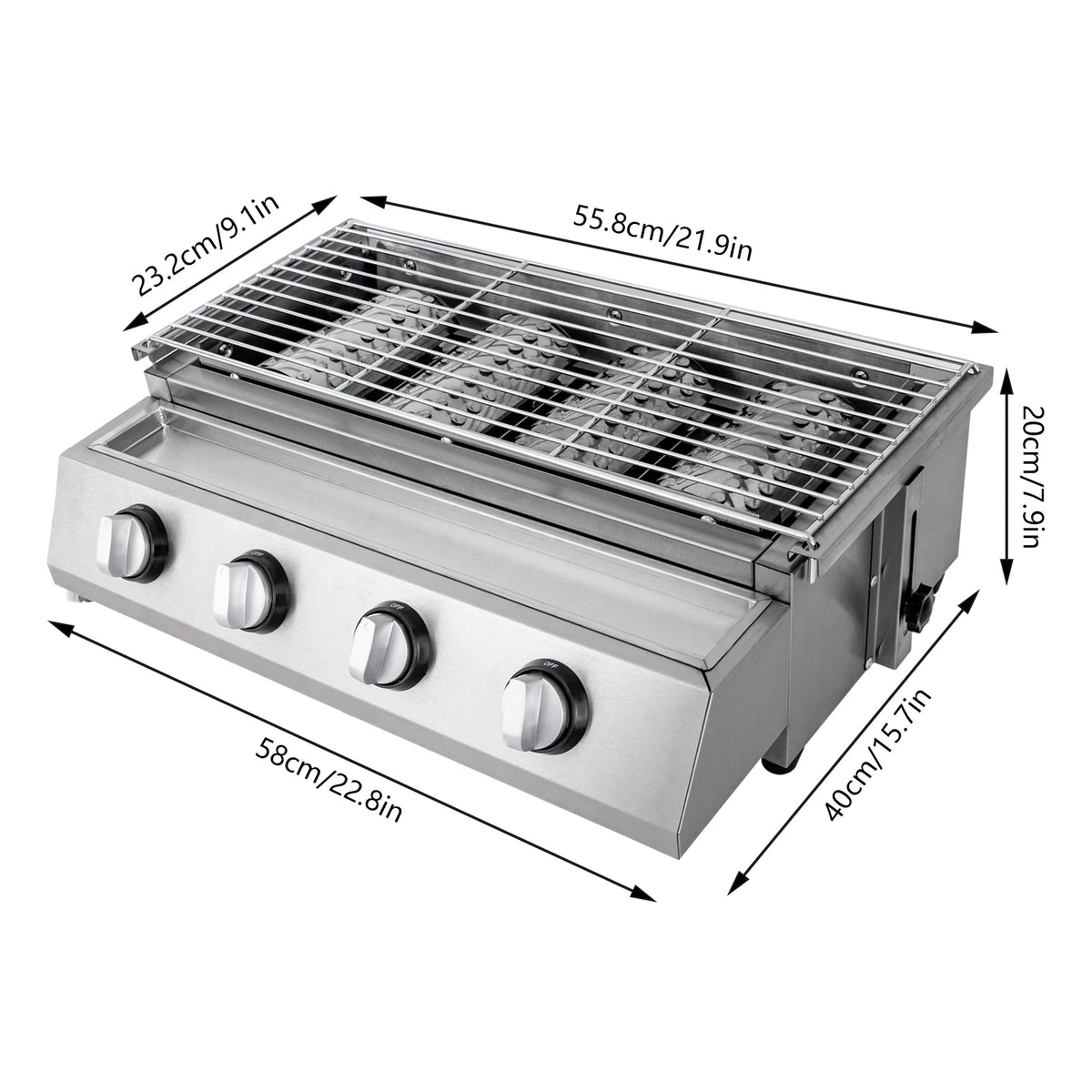 Portable Four Burner Stainless Steel Propane Gas Grill for Camping BBQ