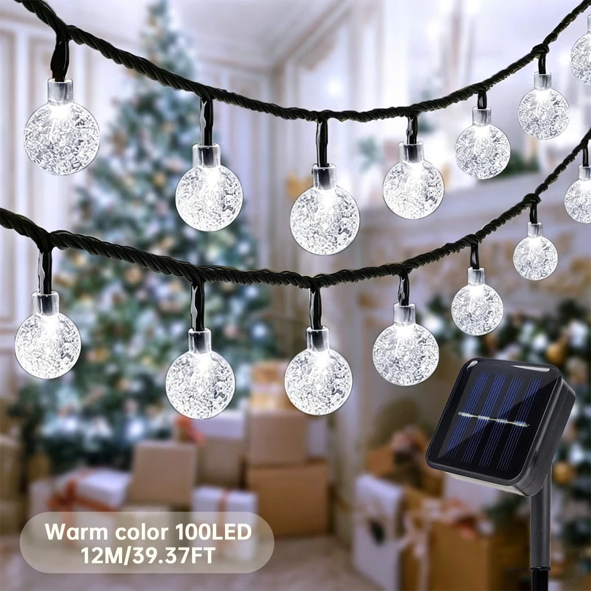 Solar Bubble Ball String Lights Eight Modes Indoor Outdoor Decor