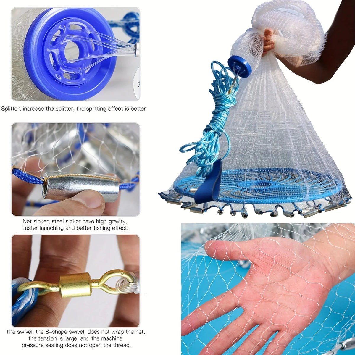 Retractable Monofilament Fishing Net for Freshwater and Saltwater Fishing