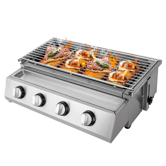 Portable Four Burner Stainless Steel Propane Gas Grill for Camping BBQ