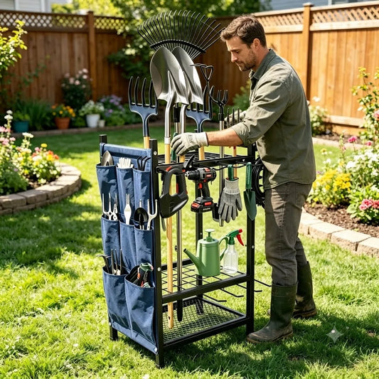 Heavy Duty Garden Tool Storage Rack for Garage Organization