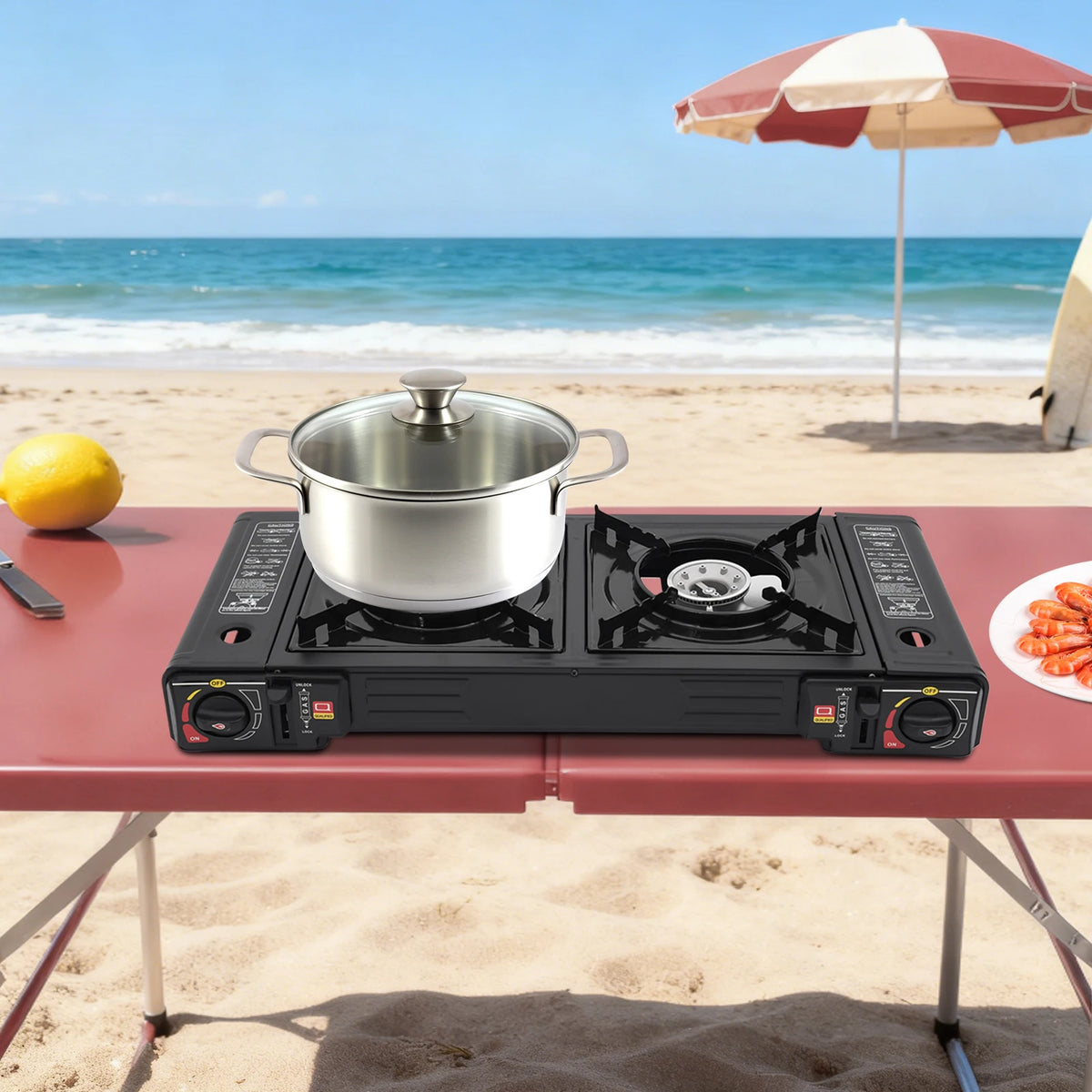 Portable Dual Burner Camping Stove With Auto Ignition