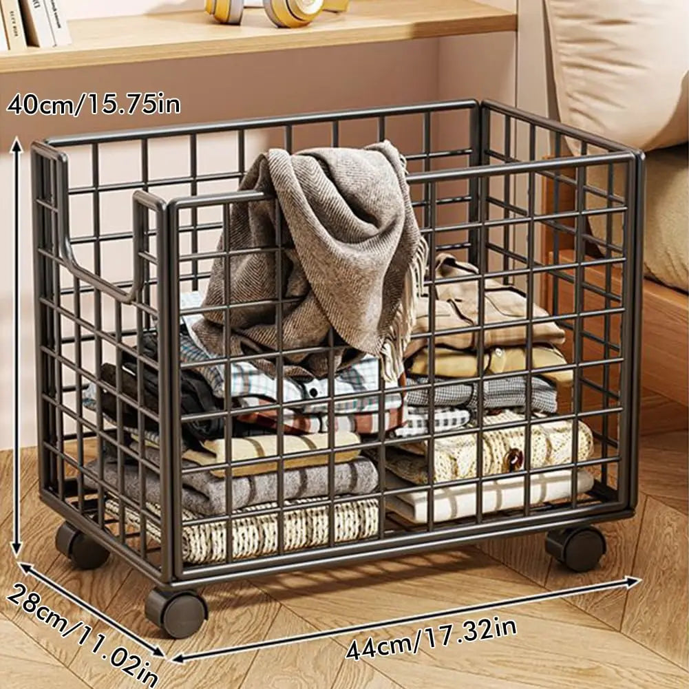Rolling Metal Mesh Laundry Hamper With Locking Swivel Wheels