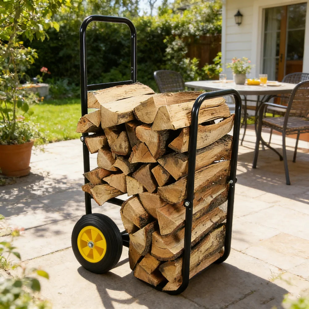 Rolling Firewood Log Cart With Durable Wheels For Easy Moving