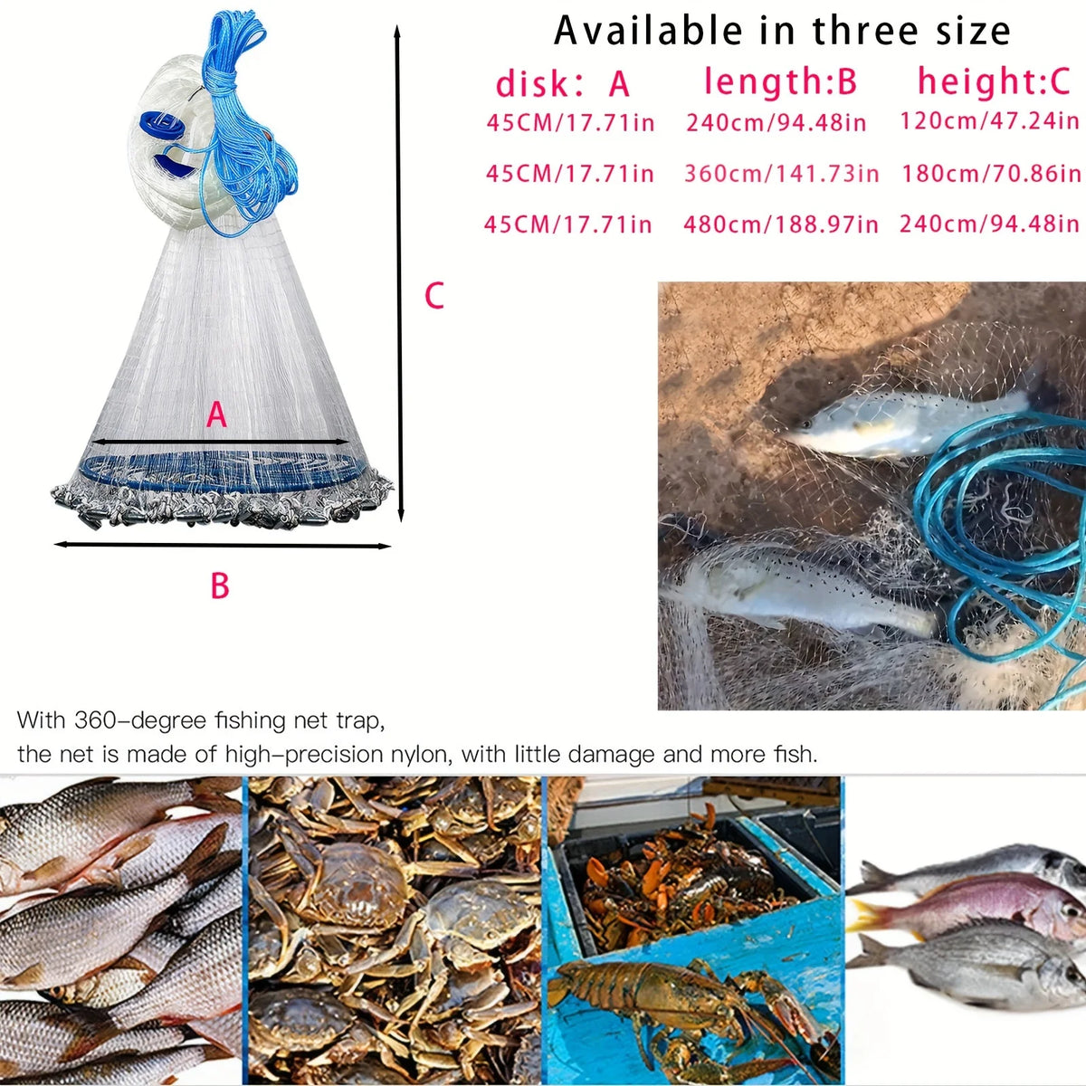 Retractable Monofilament Fishing Net for Freshwater and Saltwater Fishing