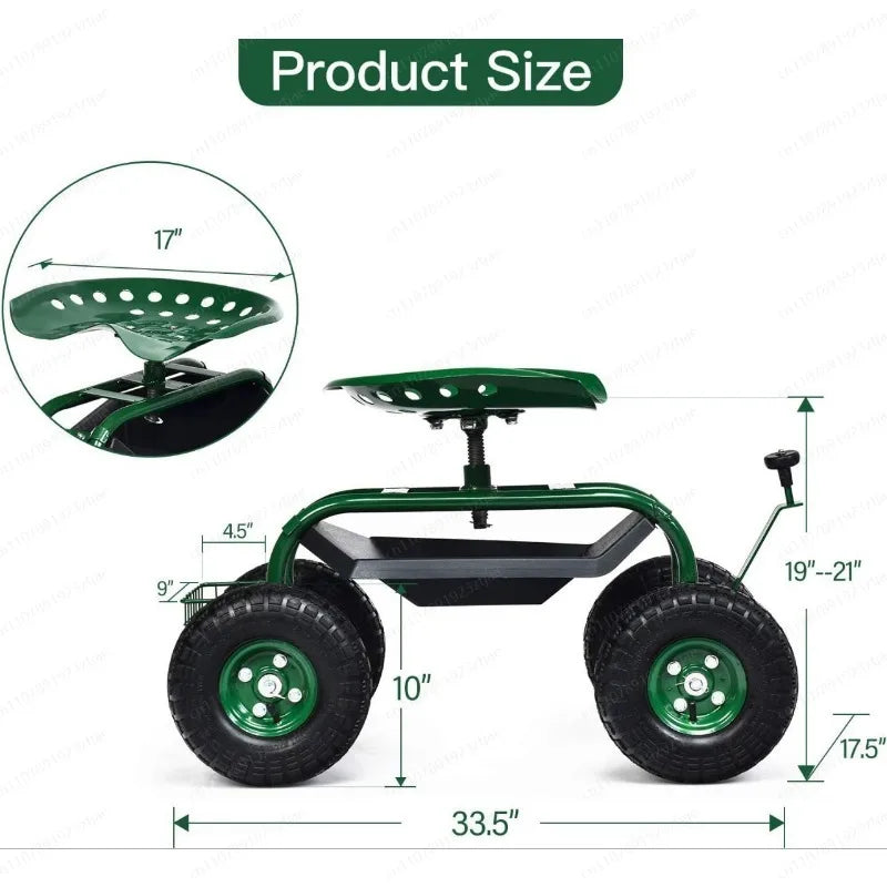 Steerable Mobile Garden Seat With Wheels For Easy Gardening