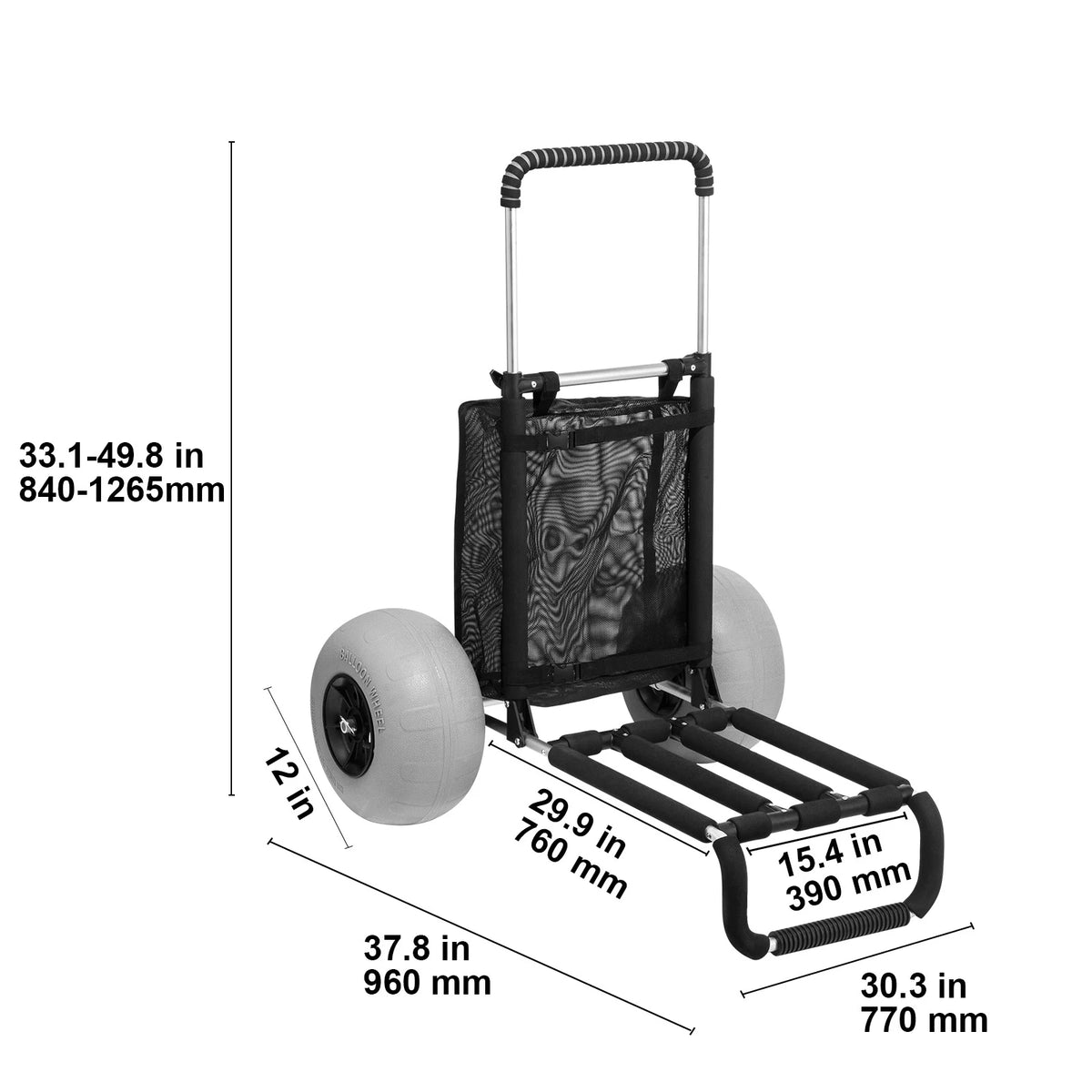 SucceBuy Folding Beach Cart With Balloon Wheels And Cargo Deck