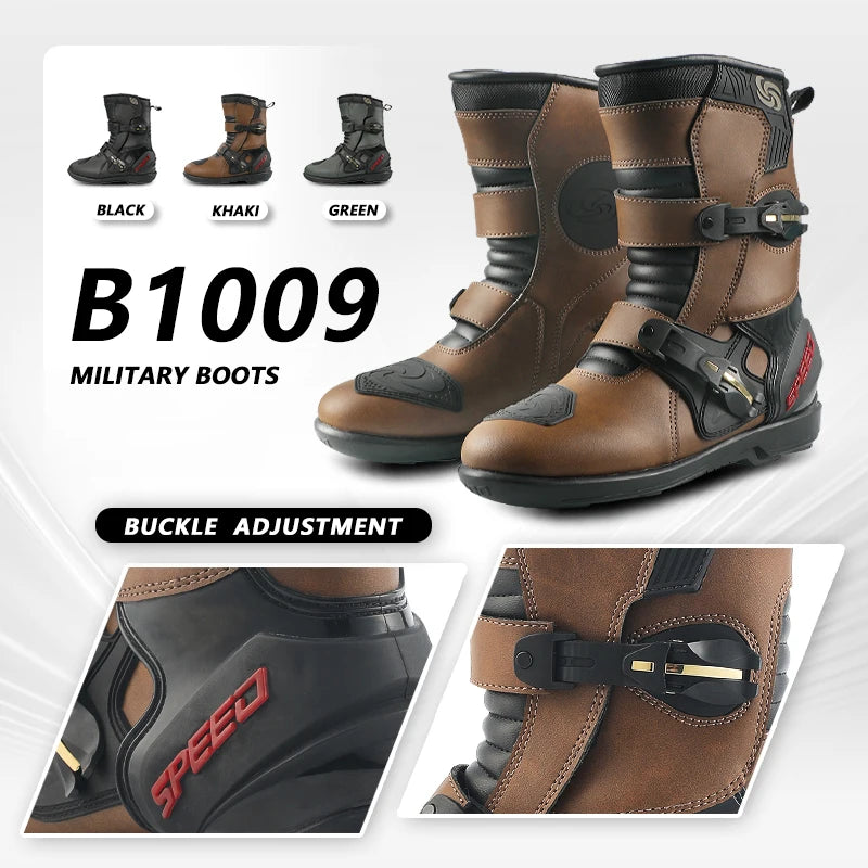 Unisex Leather Motorcycle Boots With Rubber Outsoles for Road Riding