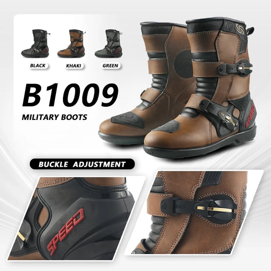 Unisex Leather Motorcycle Boots With Rubber Outsoles for Road Riding