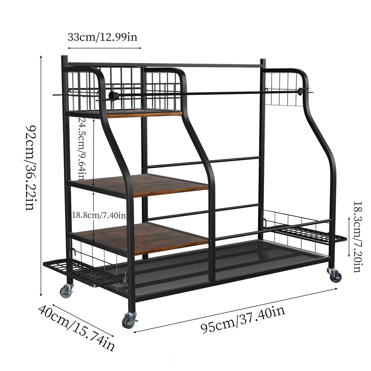 Rolling Golf Bag Storage Rack With Wheels, Metal Sports Organizer