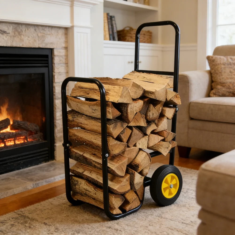Rolling Firewood Log Cart With Durable Wheels For Easy Moving