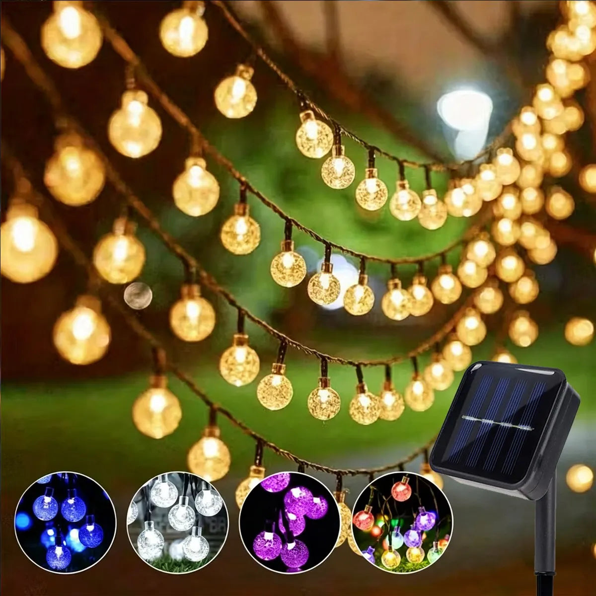 Solar Bubble Ball String Lights Eight Modes Indoor Outdoor Decor