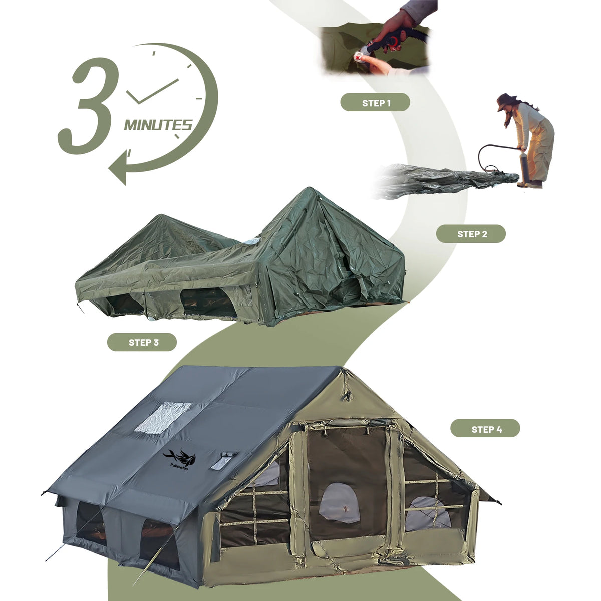 Pakicetus Quick Setup Inflatable Camping Tent With Portable Carry Bag
