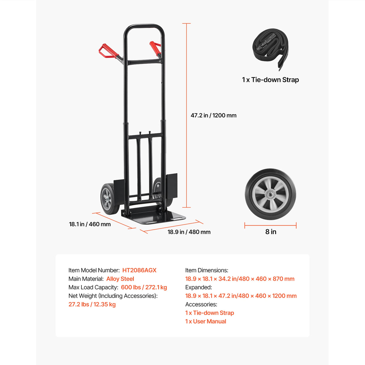 SucceBuy Heavy Duty 600 Pound Capacity Hand Truck With Wheels