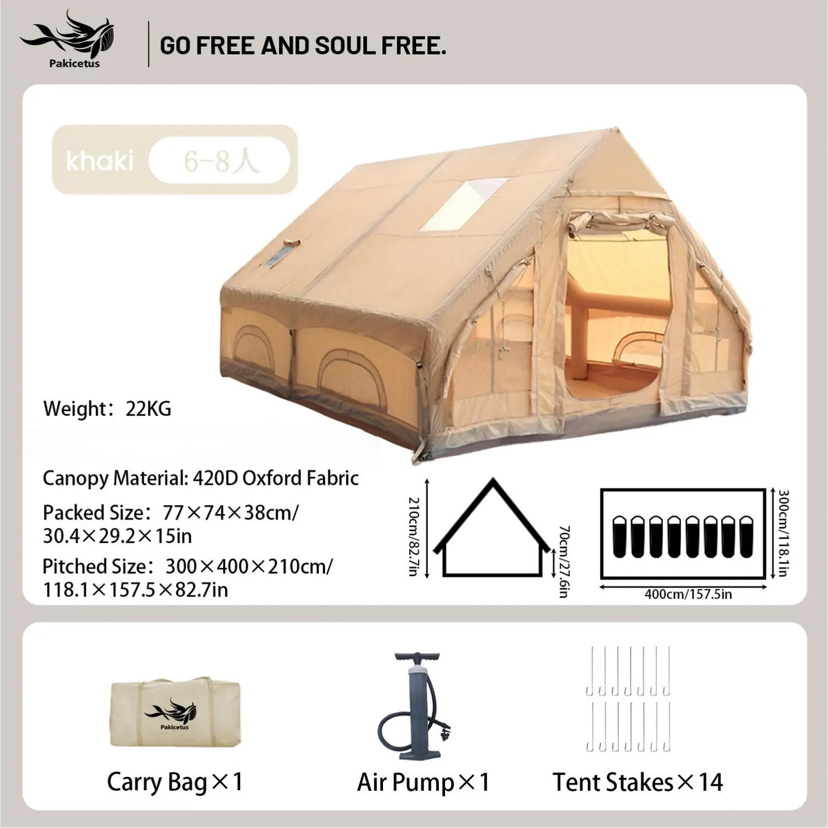 Pakicetus Quick Setup Inflatable Camping Tent With Portable Carry Bag