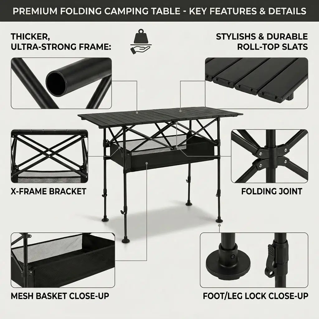 Adjustable Height Outdoor Folding Camping Table for Picnics and Travel
