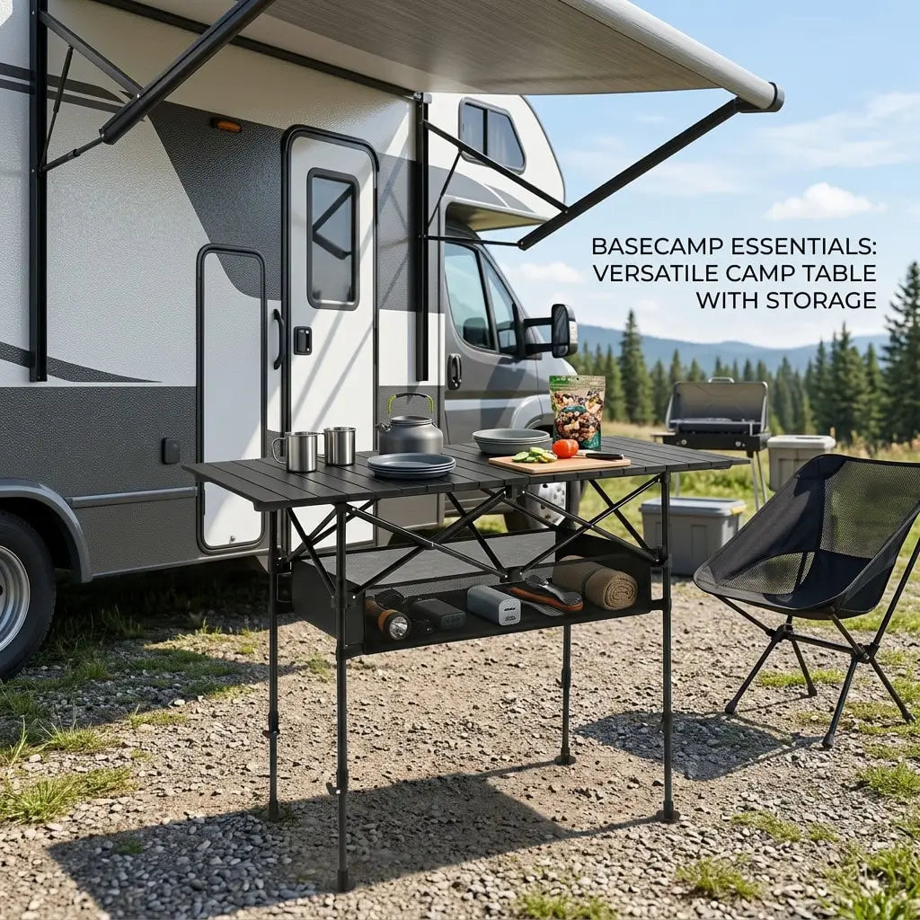 Adjustable Height Outdoor Folding Camping Table for Picnics and Travel